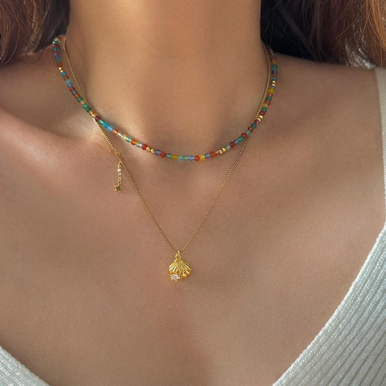 Boho Natural Colorful Agate Beaded Necklace