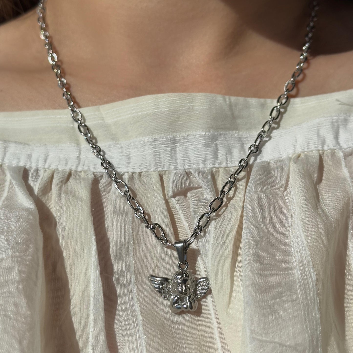 Angel Wing Pendant Necklace, Gold and Silver Wing Angle