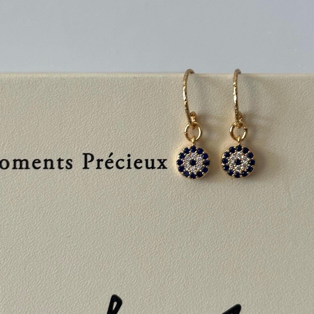 Dainty Tiny Zirconia Drop Earrings, Small Circle Charm Drop Earrings