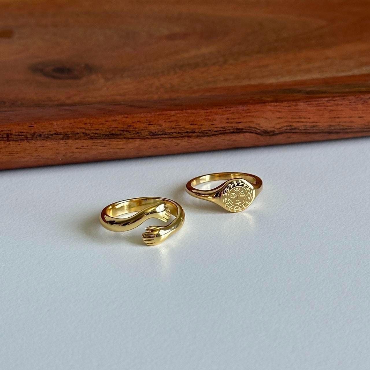Adjustable Hug Ring, Dainty Stacking Hugging Hand Ring