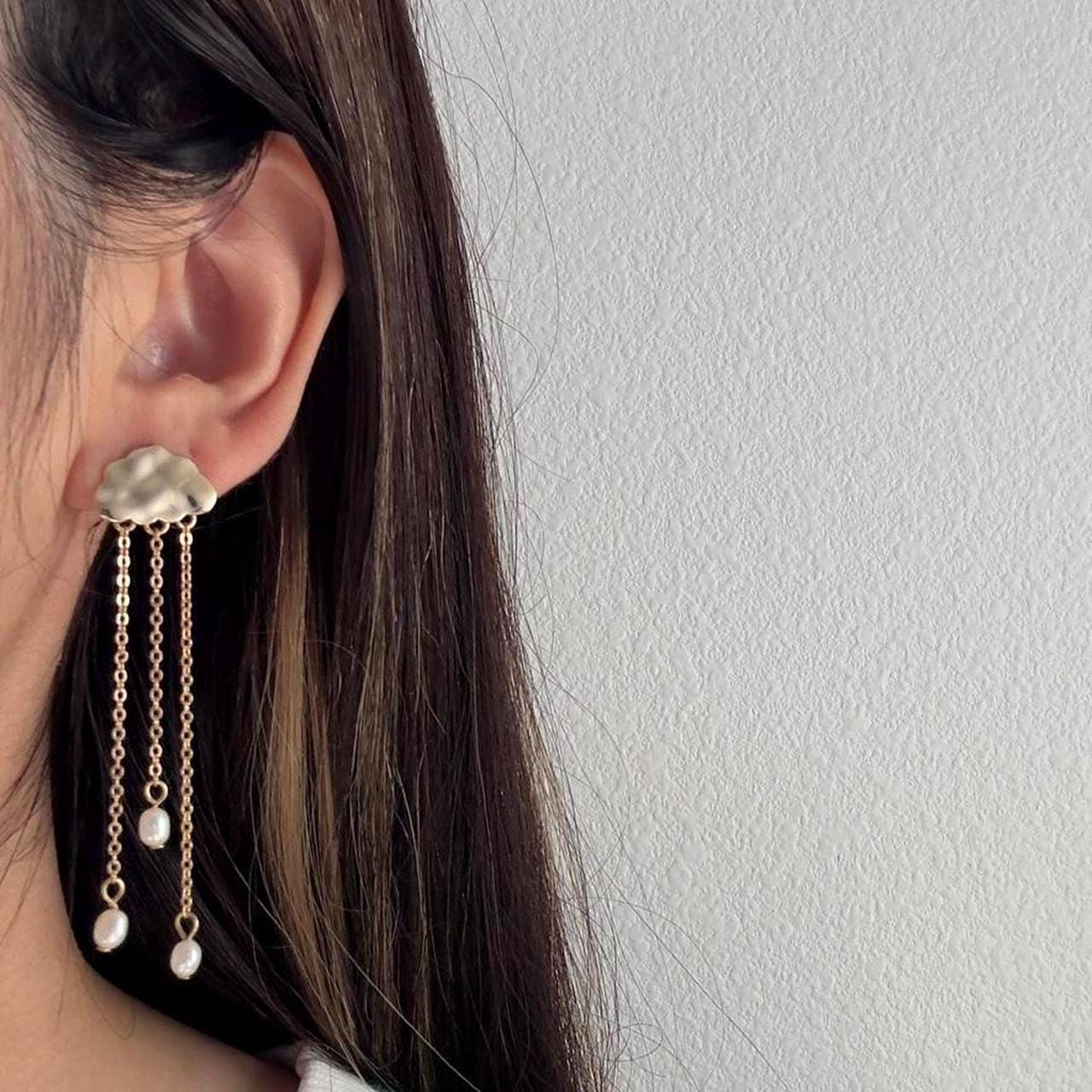 Gold Cloud & Pearl Dangle Earrings