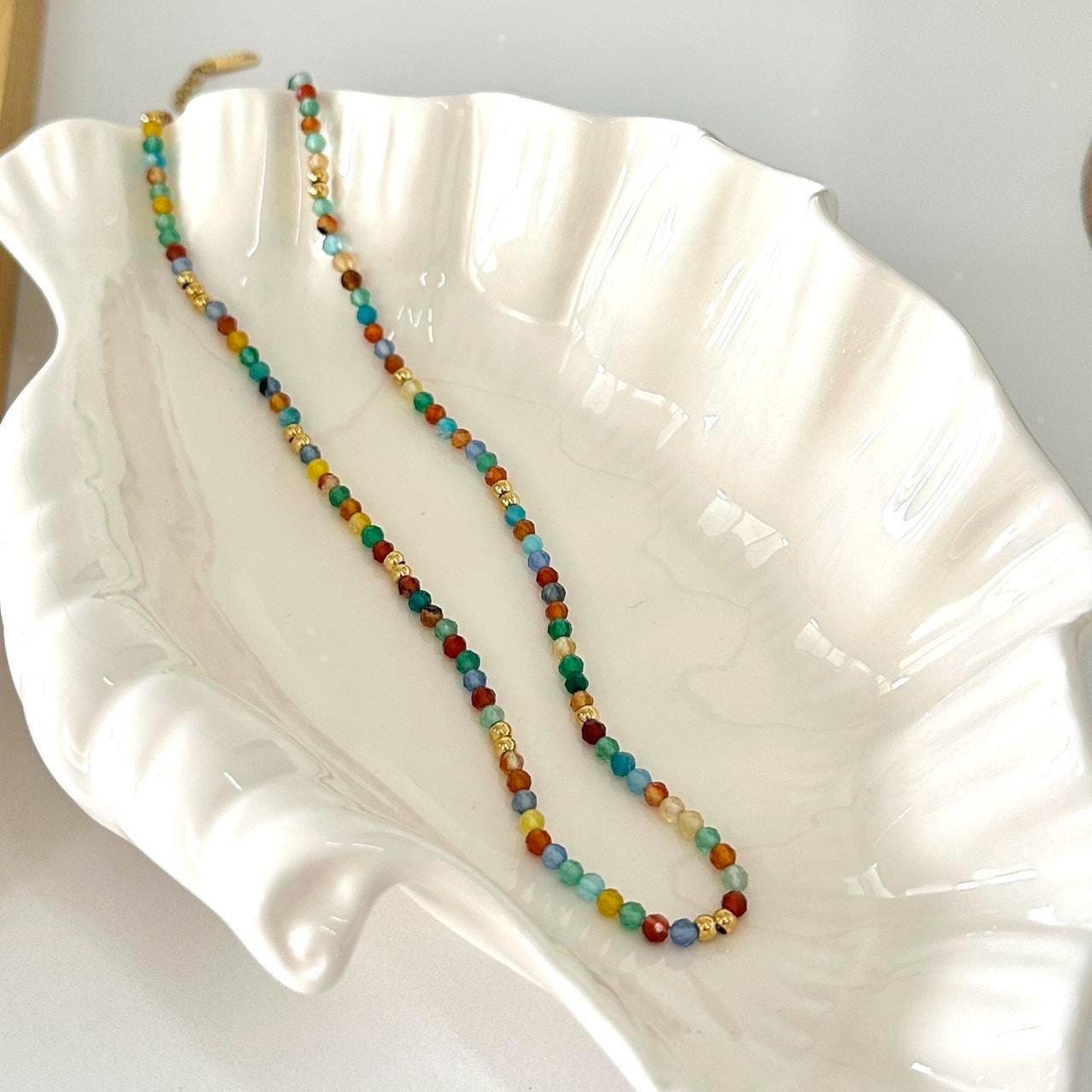 Boho Natural Colorful Agate Beaded Necklace