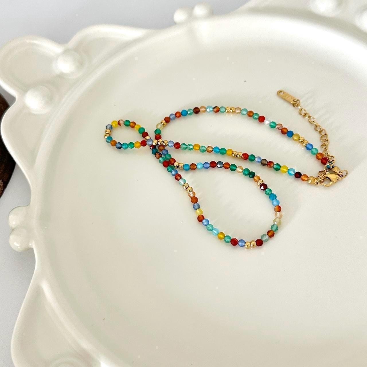 Boho Natural Colorful Agate Beaded Necklace