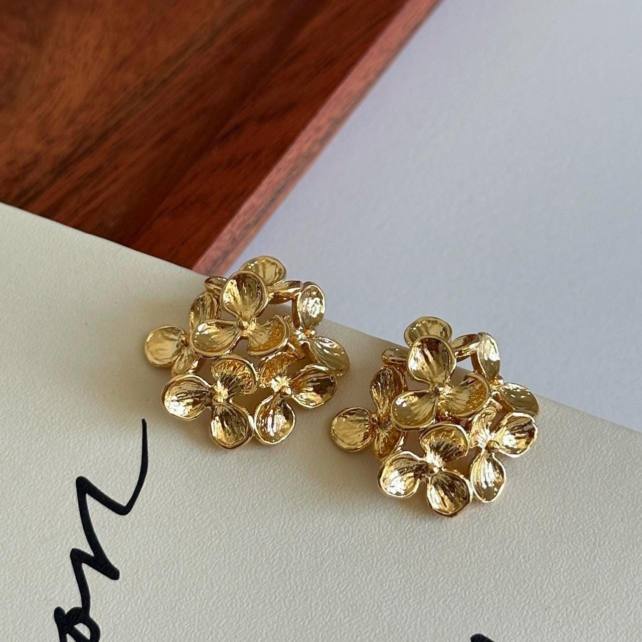 Gold Floral Statement Earrings – 3D Flower Cluster Design