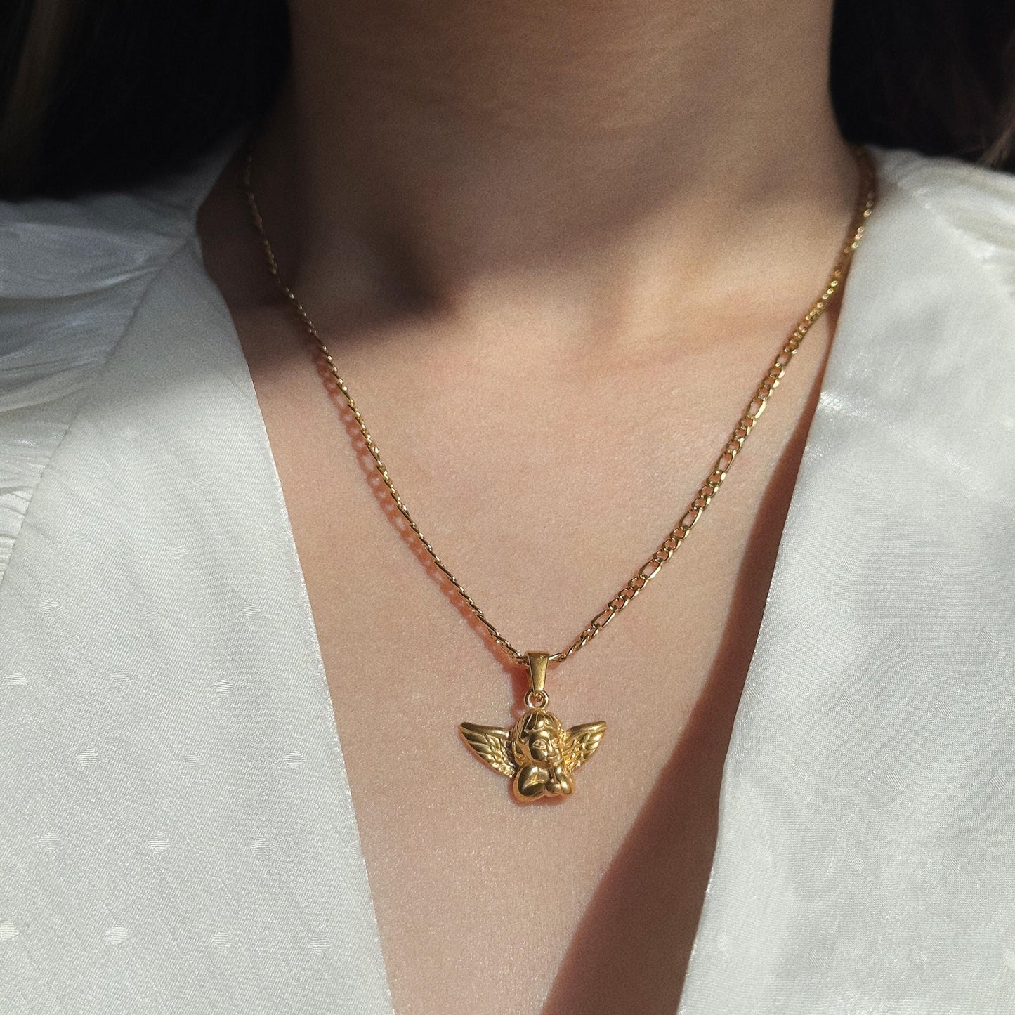 Angel Wing Pendant Necklace, Gold and Silver Wing Angle