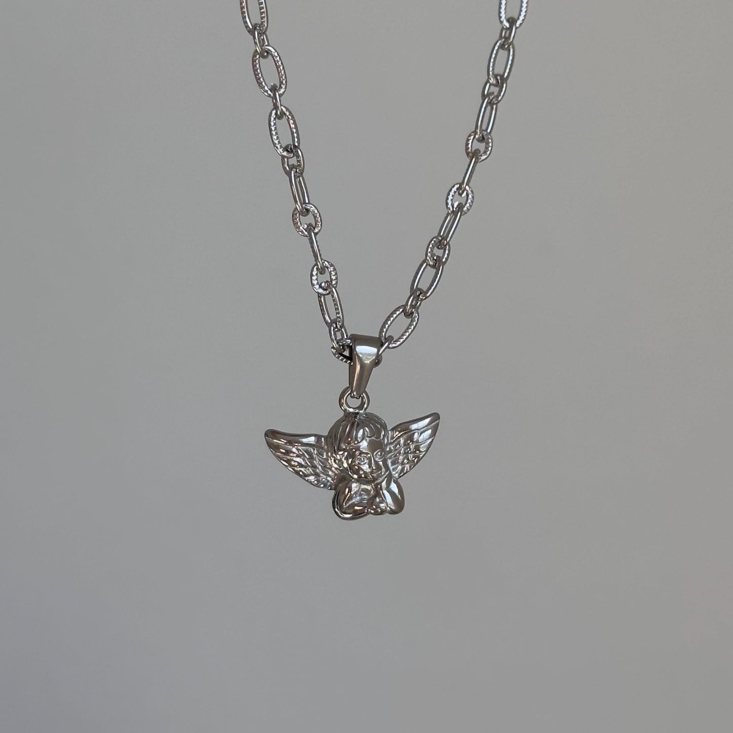 Angel Wing Pendant Necklace, Gold and Silver Wing Angle