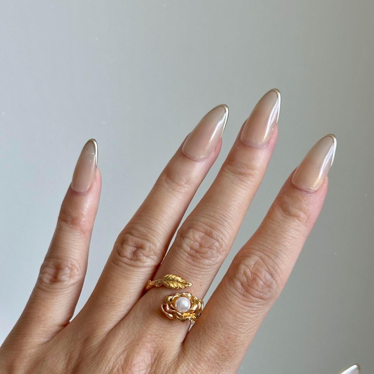 Gold Floral Ring with Pearl Accent