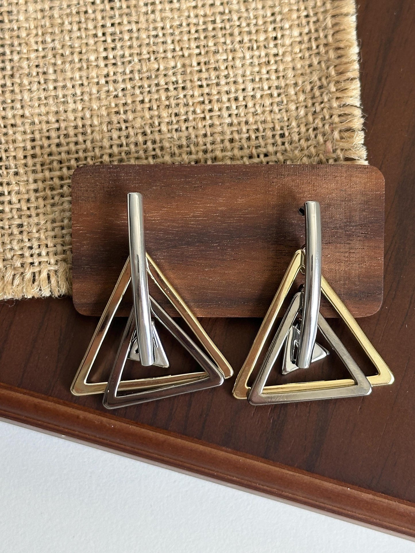 Minimalist Geometric Two Tone Triangle Earrings