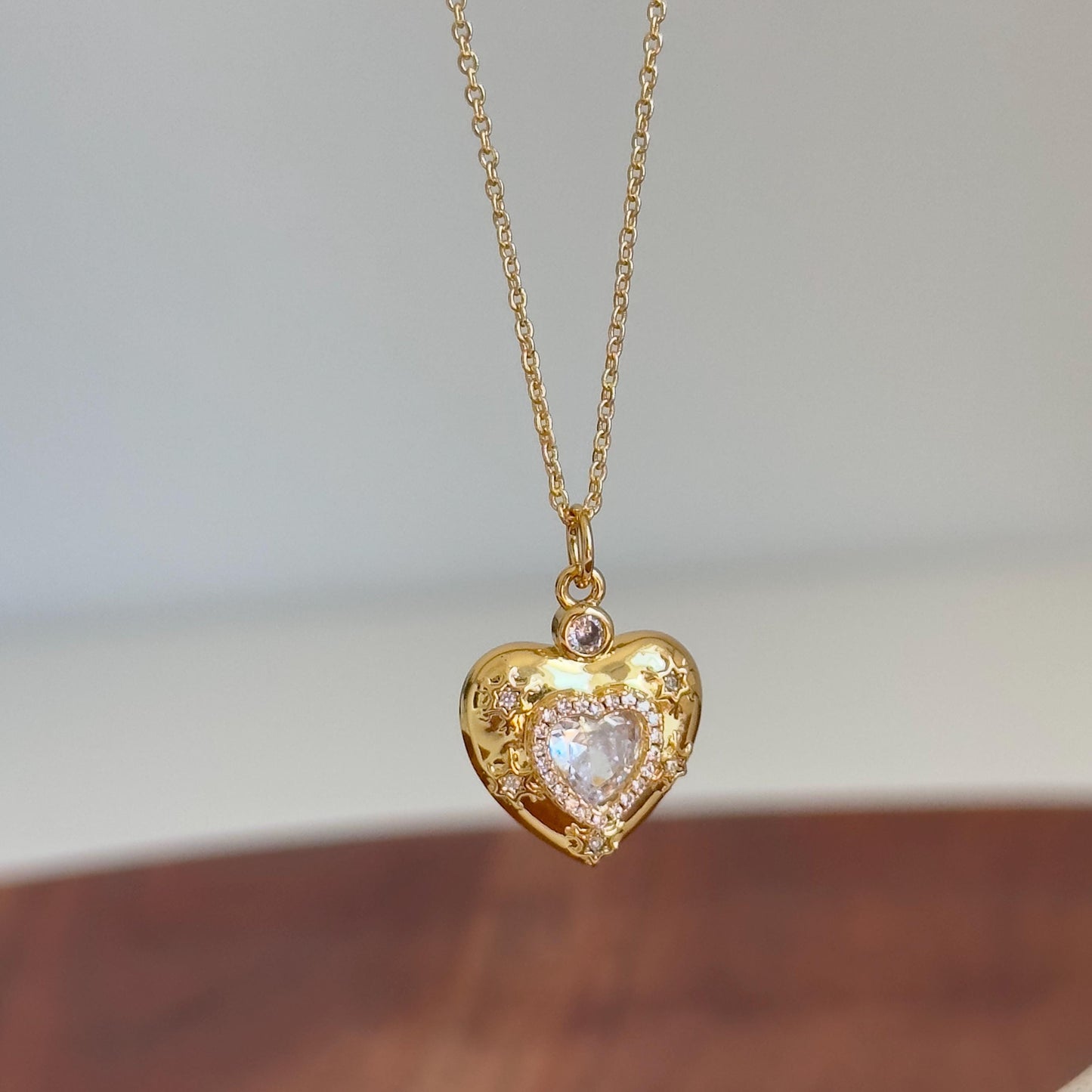Gold Zircon Heart Necklace