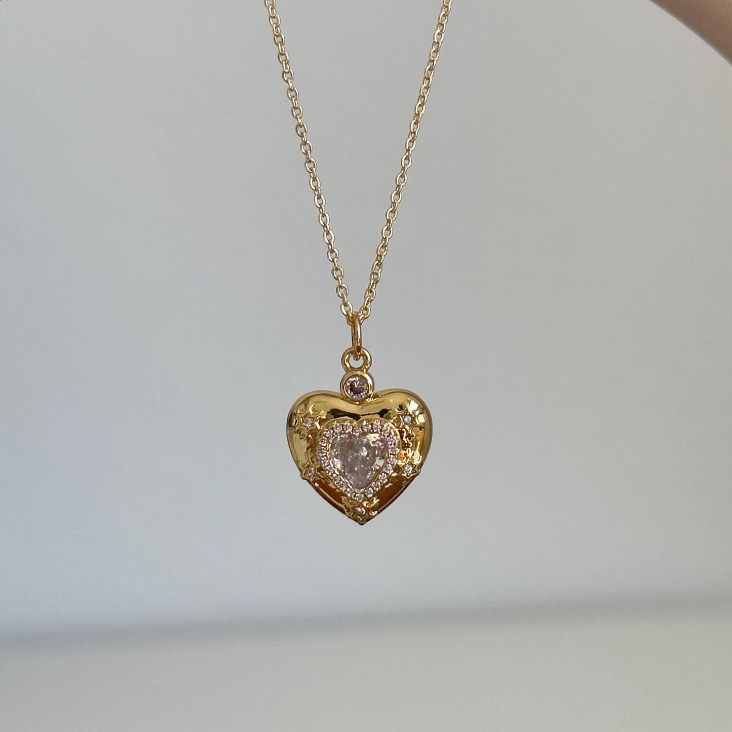 Gold Zircon Heart Necklace