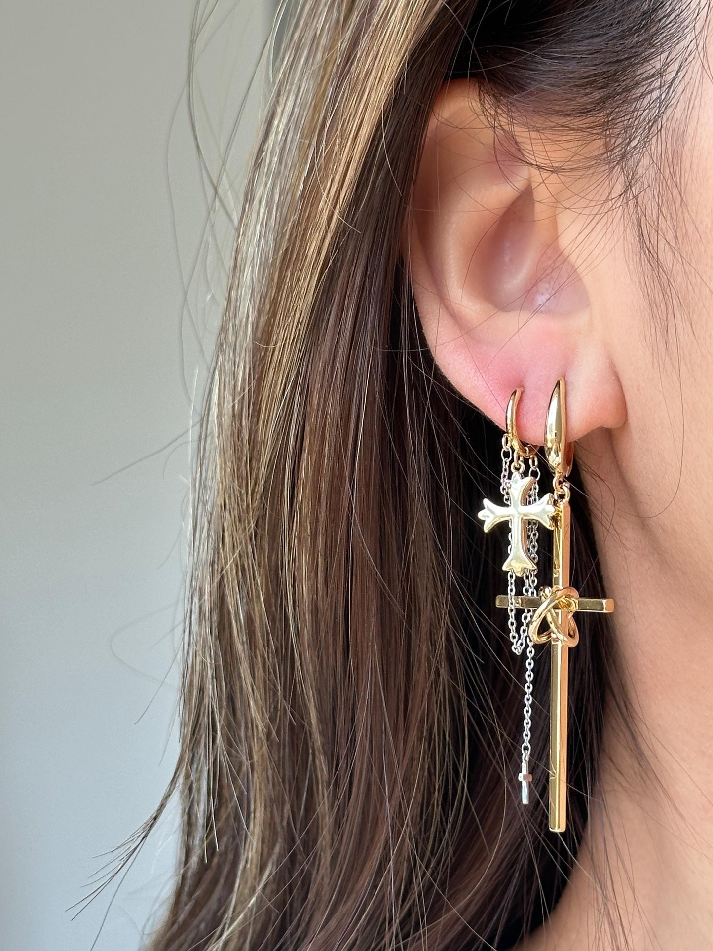 Gold Cross Dangle Earrings