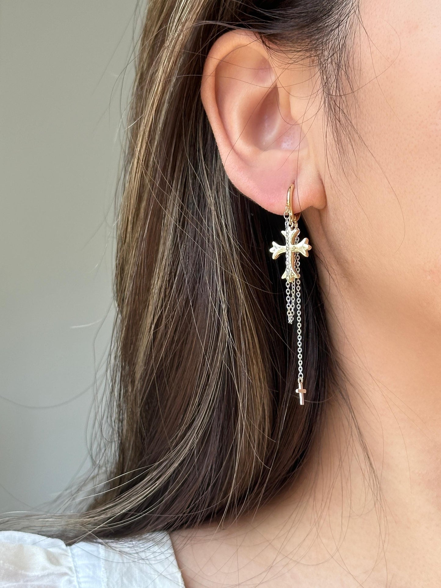 Gold Cross Dangle Earrings