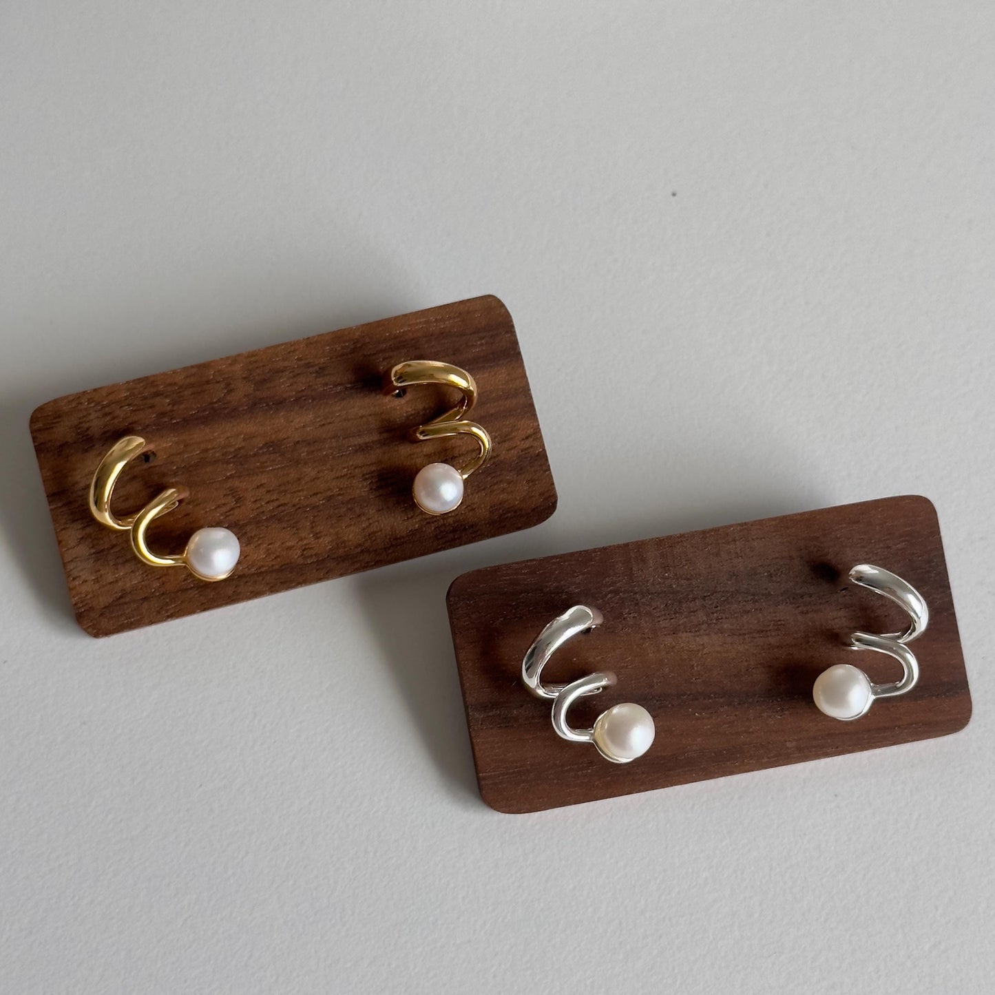 Gold & Silver Twist Freshwater Pearl Stud Earrings