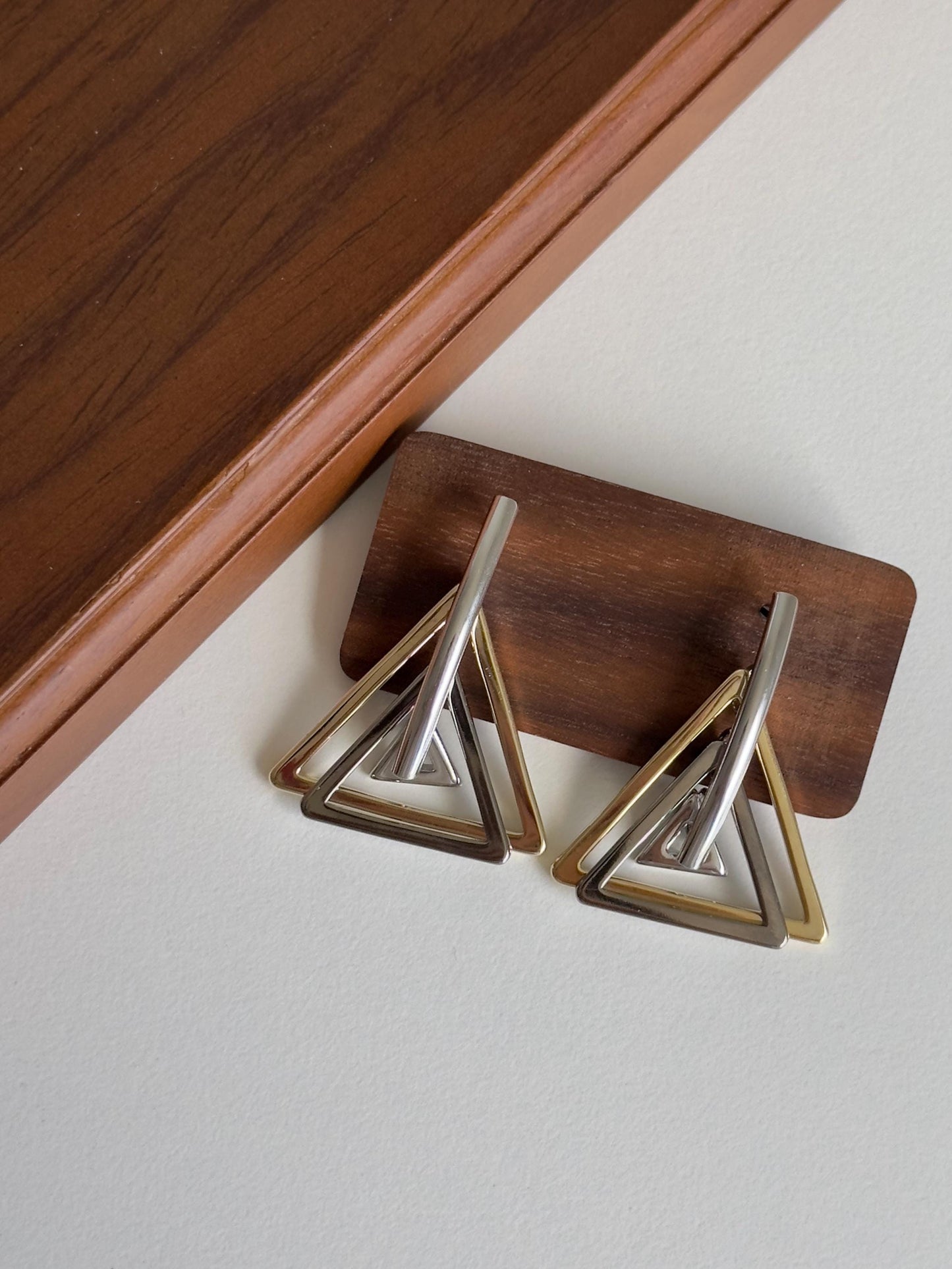 Minimalist Geometric Two Tone Triangle Earrings