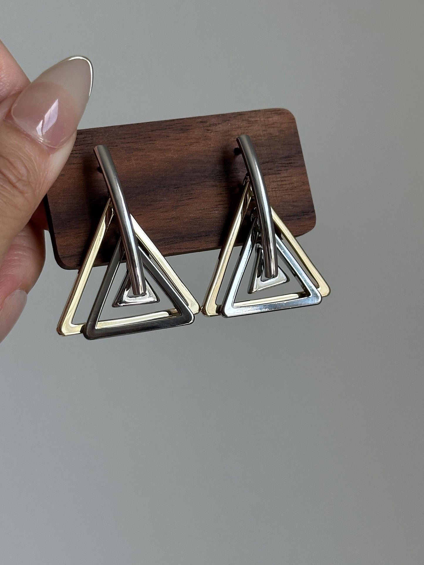 Minimalist Geometric Two Tone Triangle Earrings