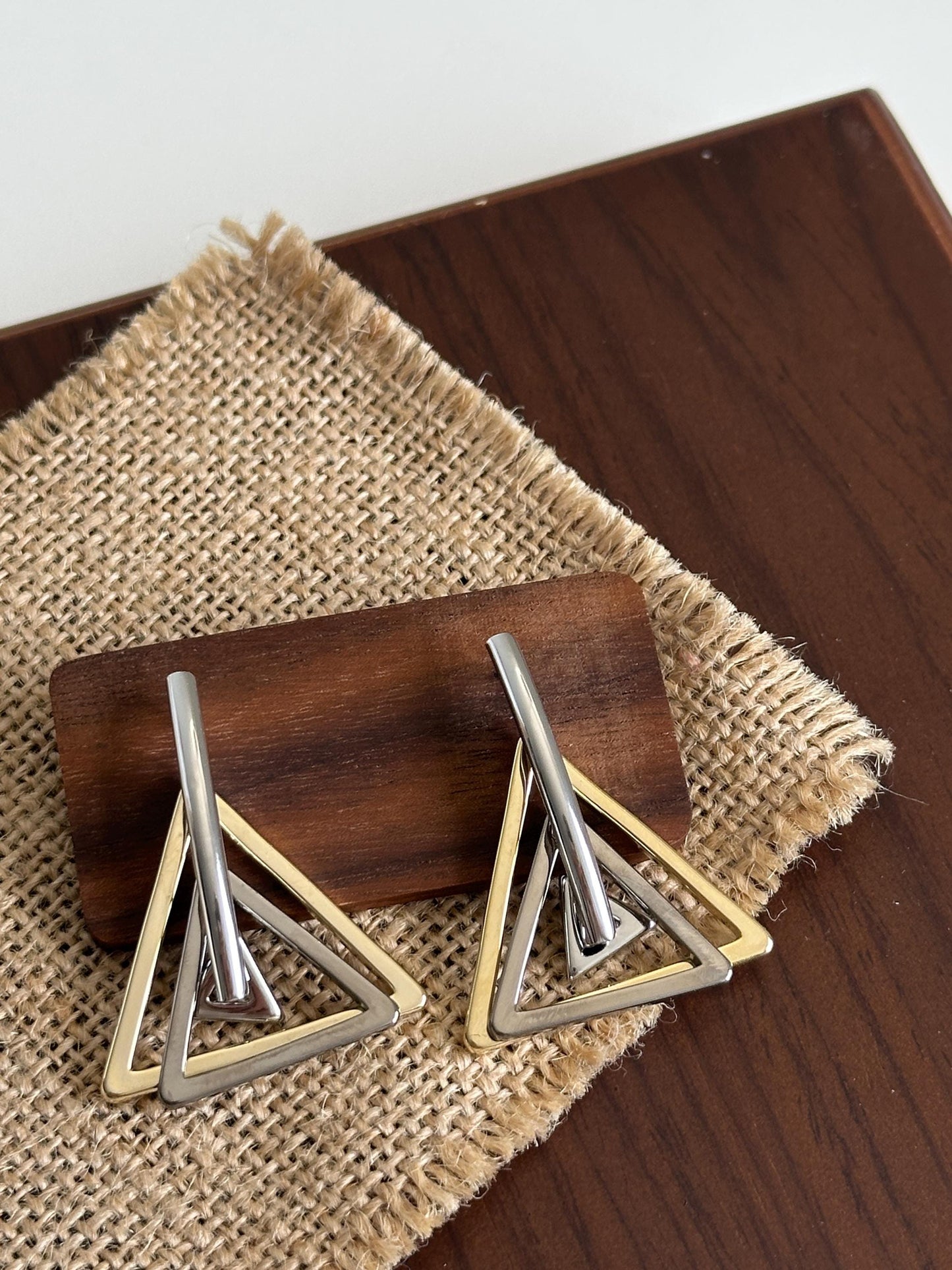Minimalist Geometric Two Tone Triangle Earrings