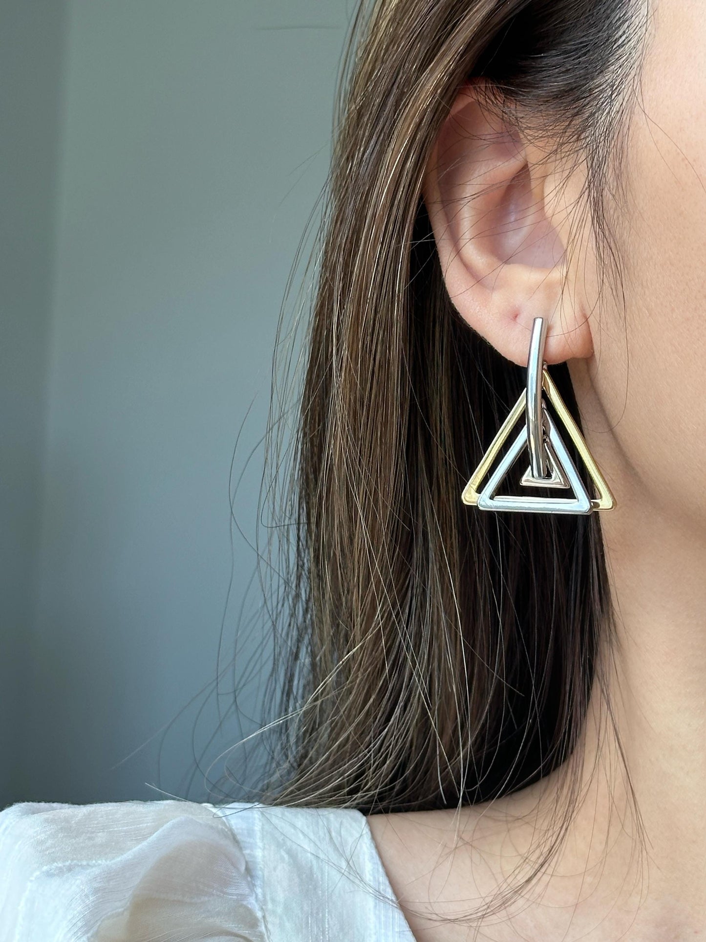 Minimalist Geometric Two Tone Triangle Earrings