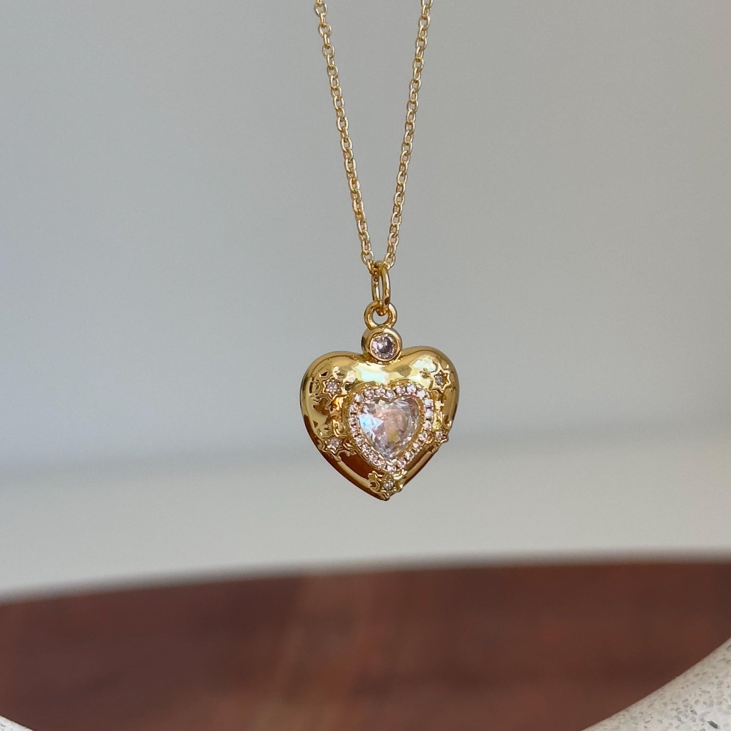 Gold Zircon Heart Necklace