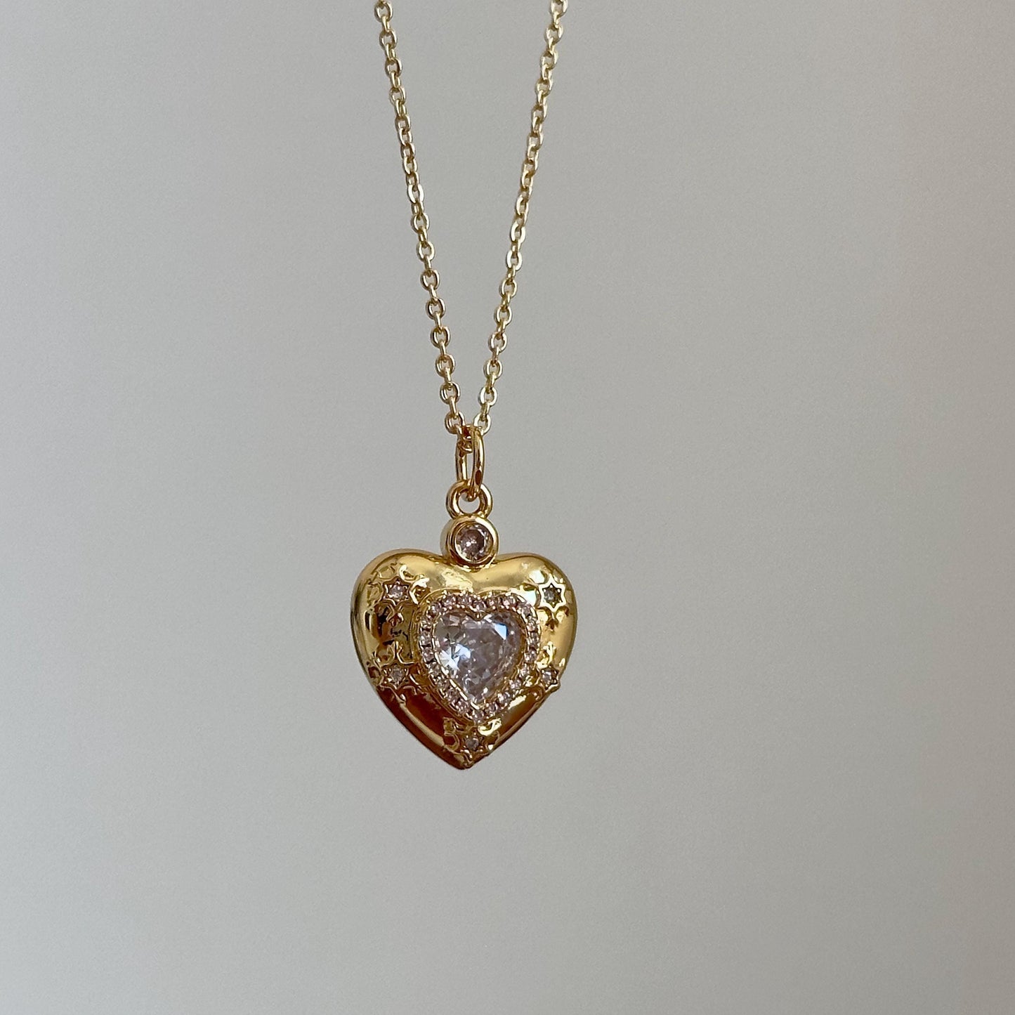 Gold Zircon Heart Necklace