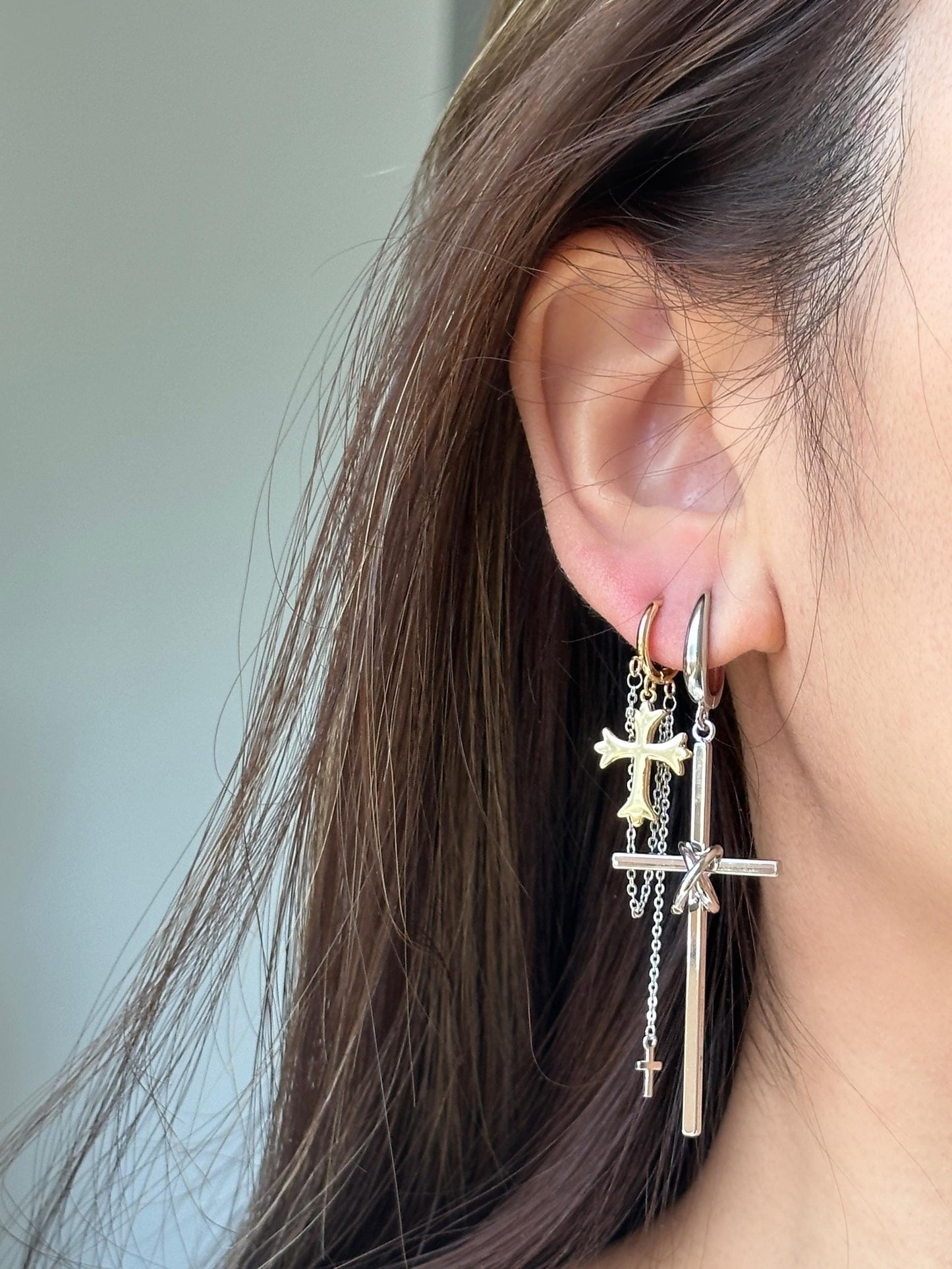 Gold Cross Dangle Earrings