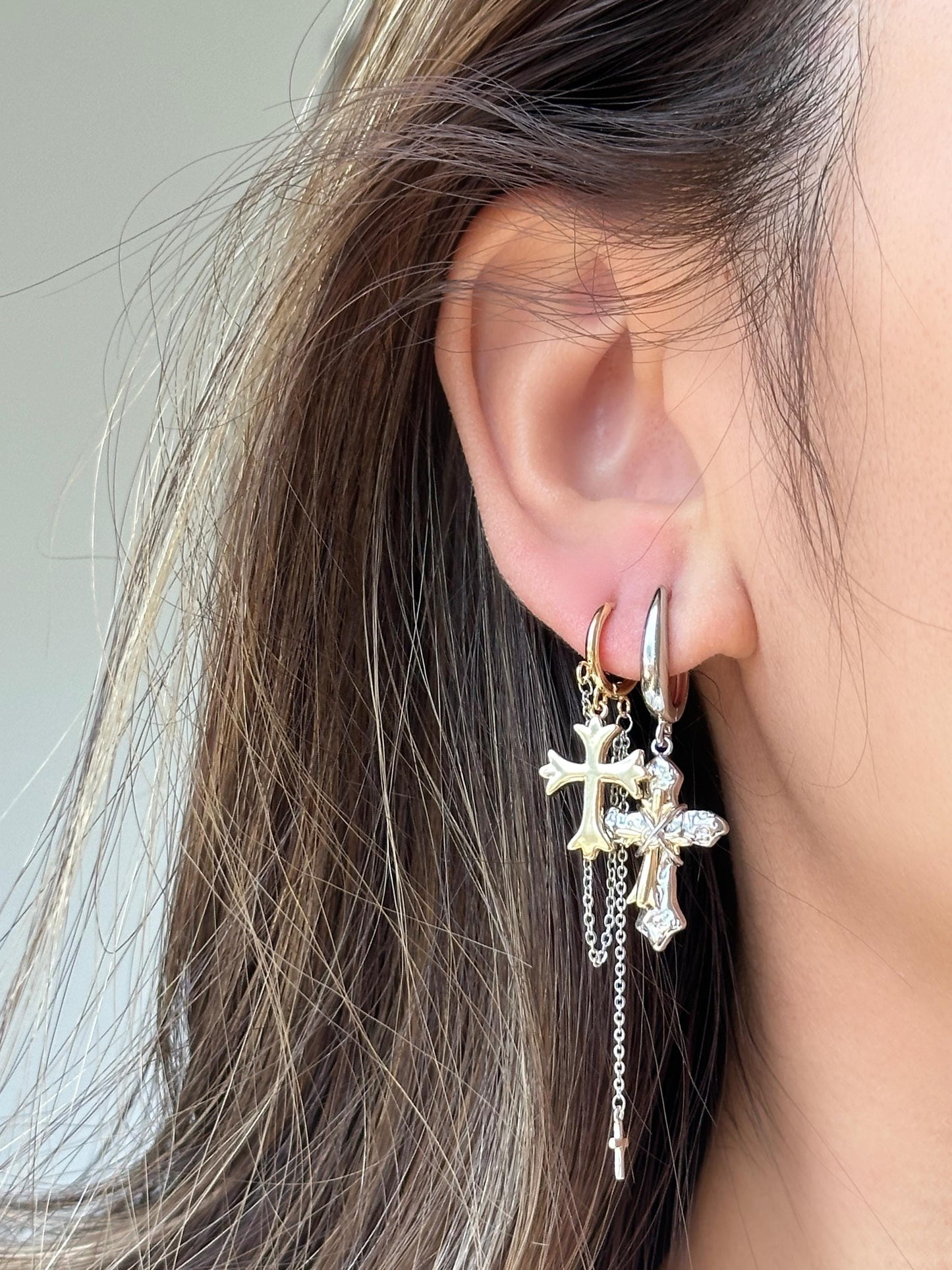 Gold Cross Dangle Earrings