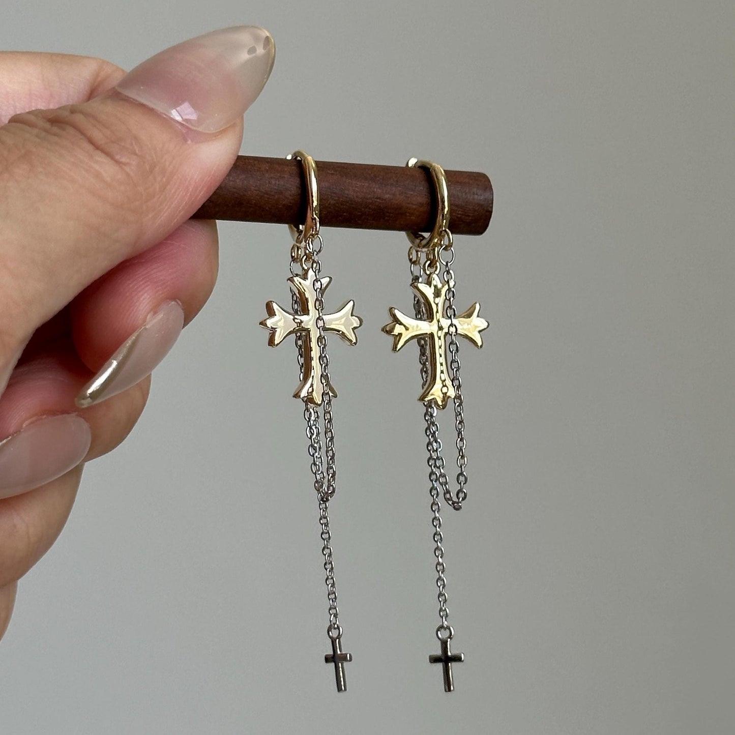 Gold Cross Dangle Earrings