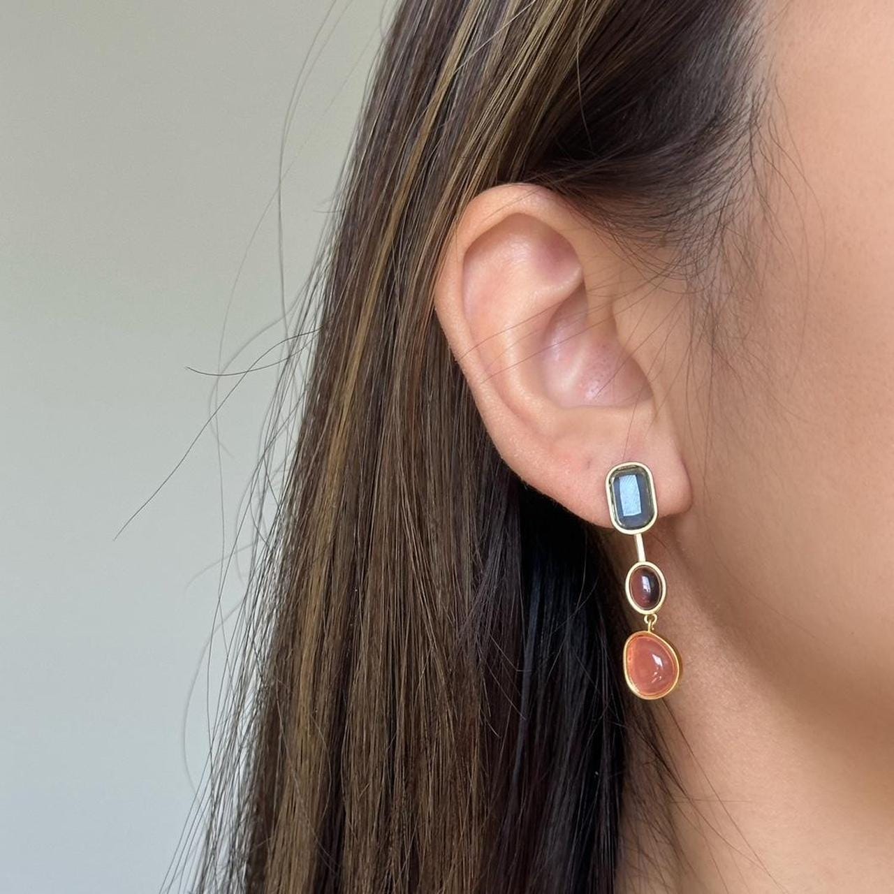 Colorful Stone Dangle Earrings, Asymmetrical Gemstone Earrings, Lightweight Geometric Statement, Colorful Gemstone Earrings, Gift for Her