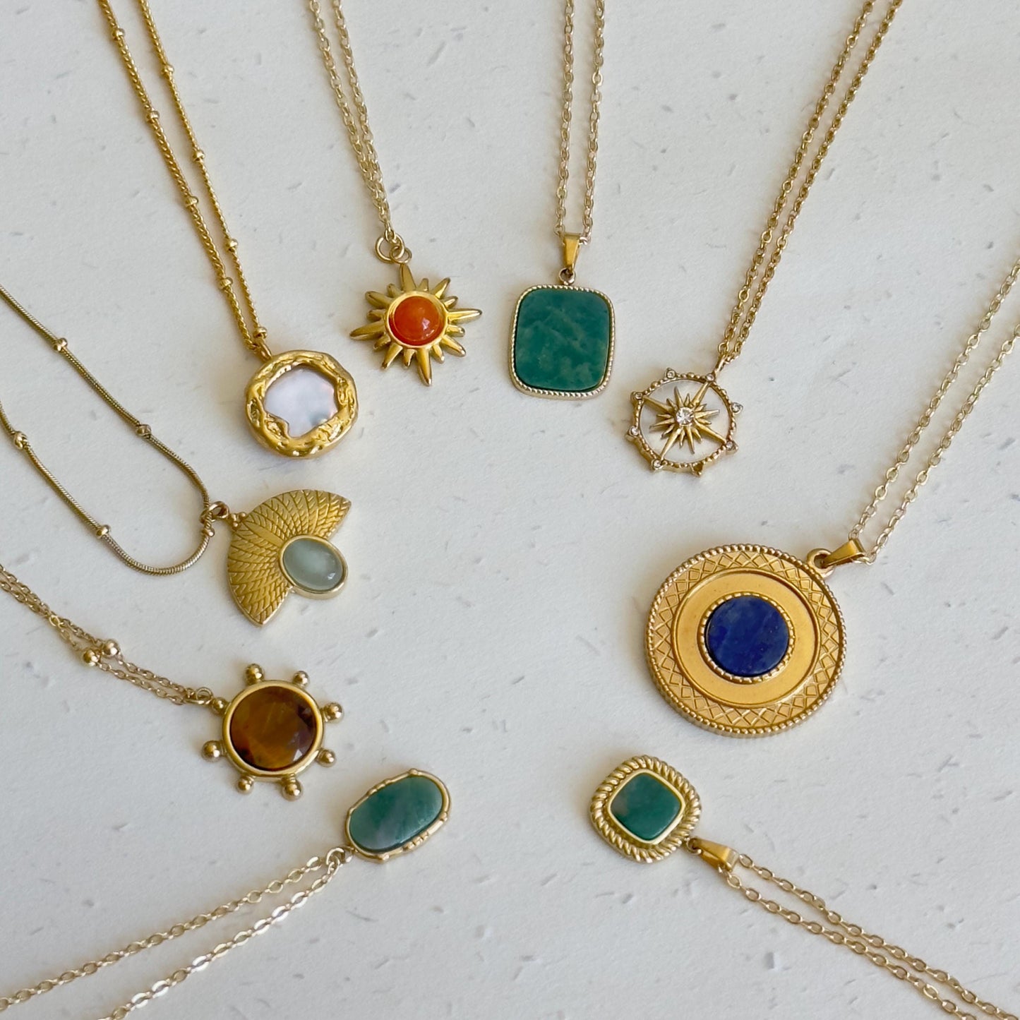 Gold Blue Lapis Lazuli Geometric Pendant Necklace, Boho Tribal Necklace, 18K Gold Plated Medallion Necklace, Natural Stone Necklace.