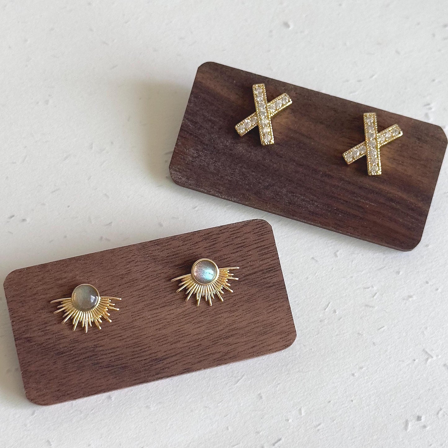 Sunburst Stud Earrings with Natural Labradorite Stone, Gold Sun Ray Earrings, Celestial Jewelry, Minimalist Boho Studs, Unique Gift for Her
