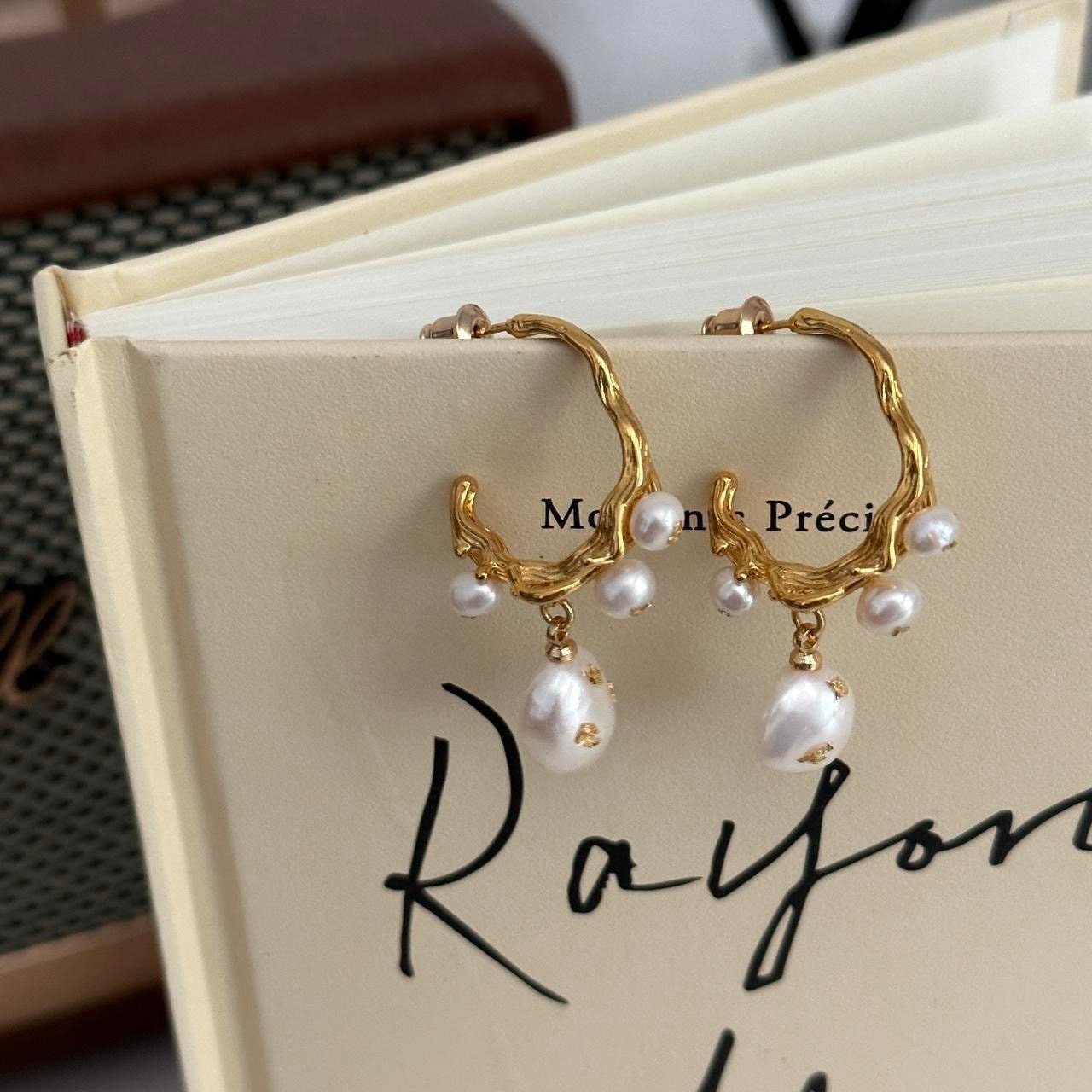 French Baroque Vintage Earrings with Gold Foil