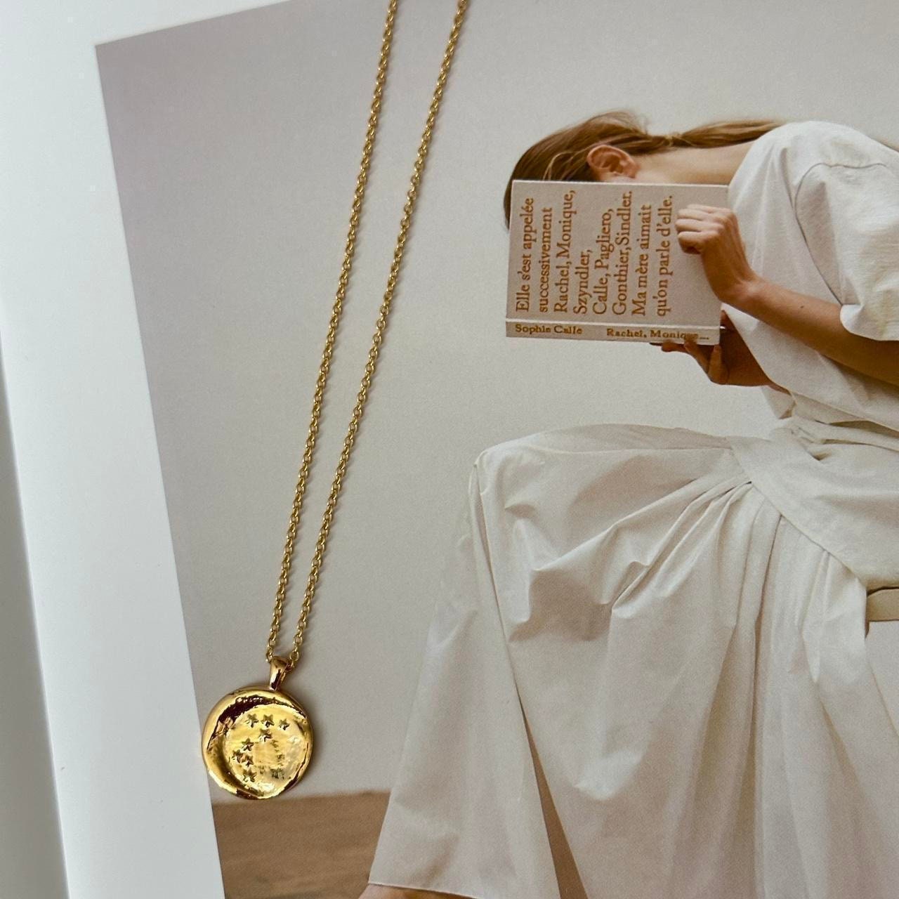Gold stars and moon coin pendant necklace