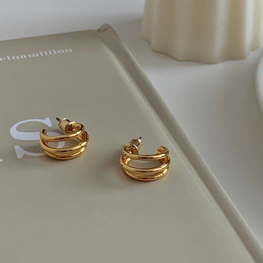 Gold mini triple hoops earrings, gold hoops earrings, gold plated hoops earrings, chic hoops earrings, lightweight hoops