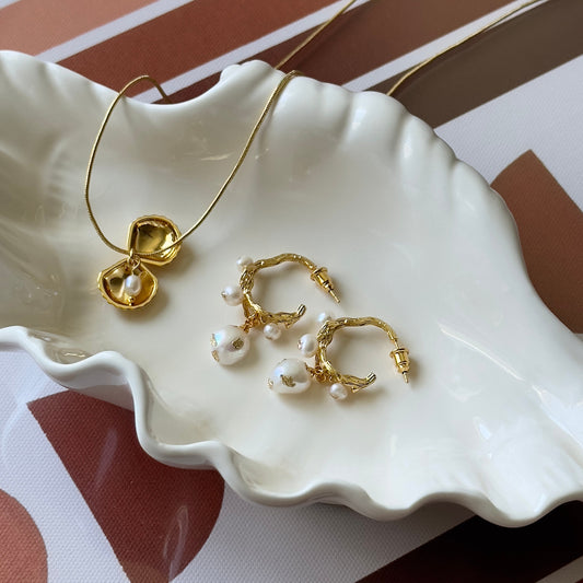 French Baroque Vintage Earrings with Gold Foil