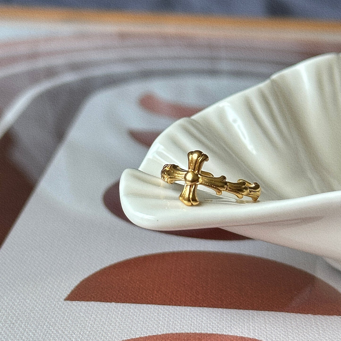 Gold plated cross open ring