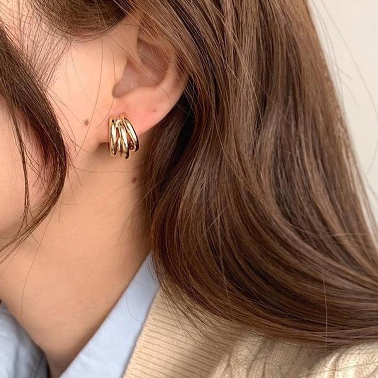 Gold mini triple hoops earrings, gold hoops earrings, gold plated hoops earrings, chic hoops earrings, lightweight hoops