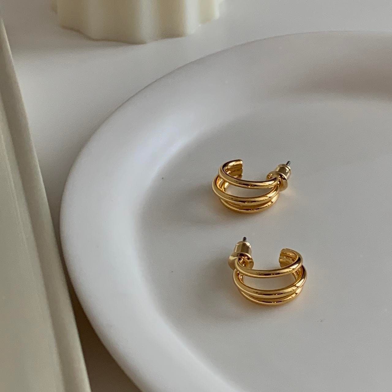 Gold mini triple hoops earrings, gold hoops earrings, gold plated hoops earrings, chic hoops earrings, lightweight hoops