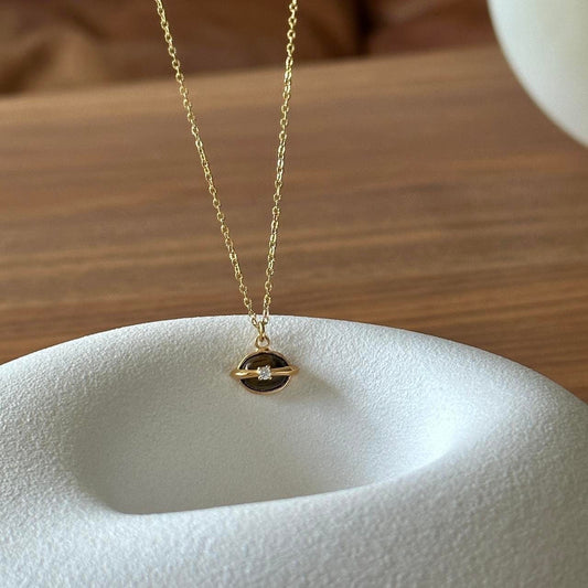 Gold tiger eye natural stone planet pendant necklace
