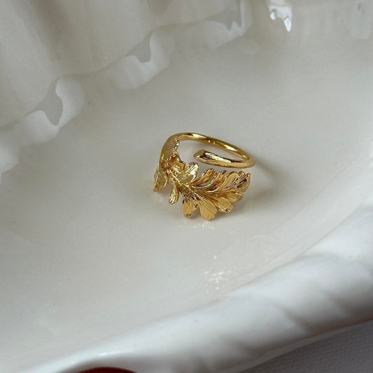 Gold plated leaf open ring