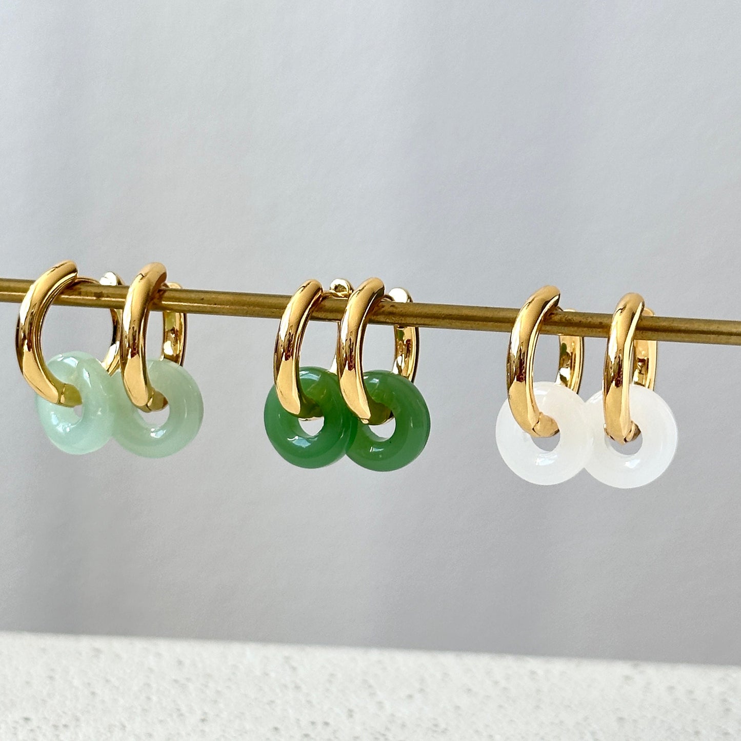 Gold Hoop Earrings, Jade Hoop Earrings