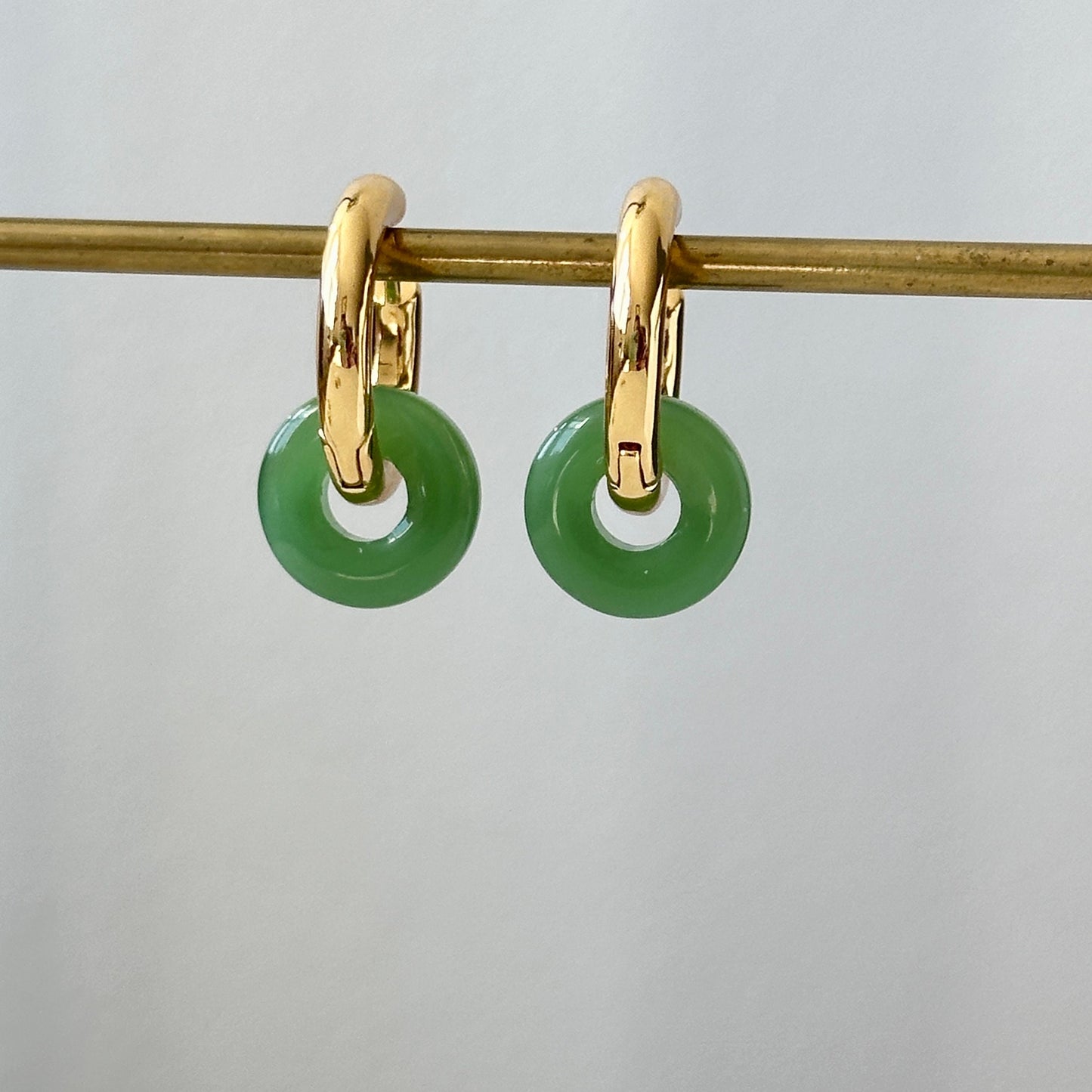 Gold Hoop Earrings, Jade Hoop Earrings
