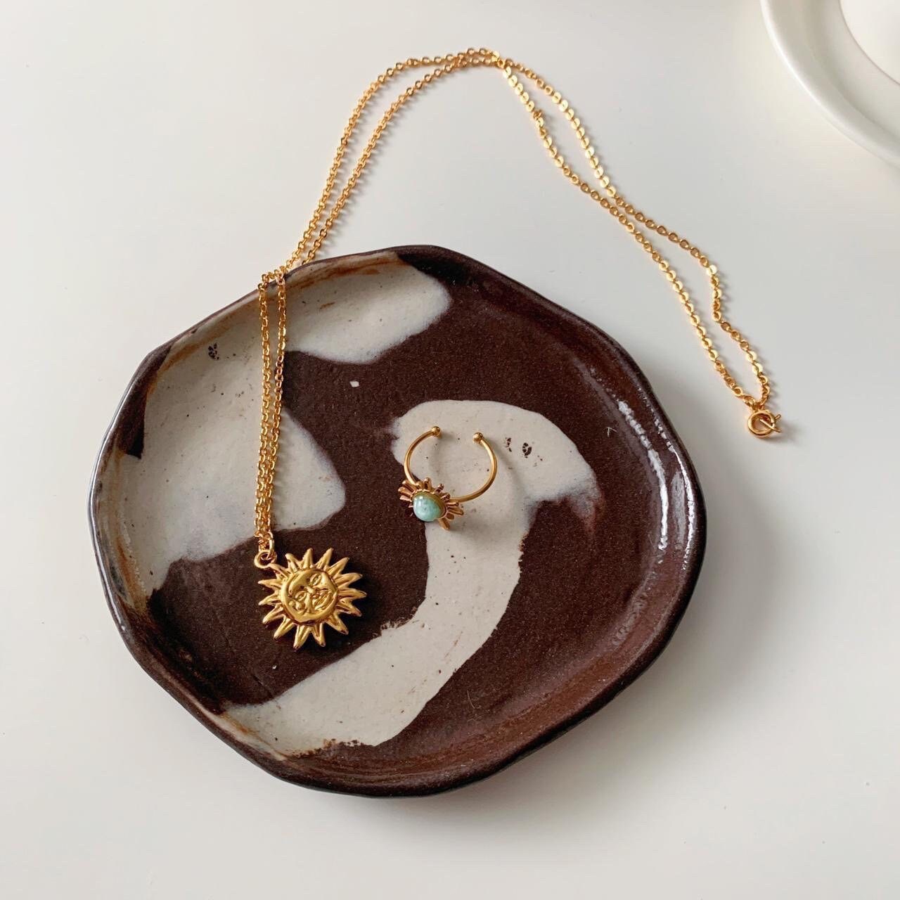 Gold Sun Face And Moon Face Pendant Sweater Necklace