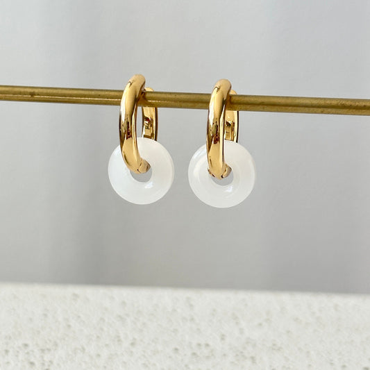 Gold Hoop Earrings, Jade Hoop Earrings