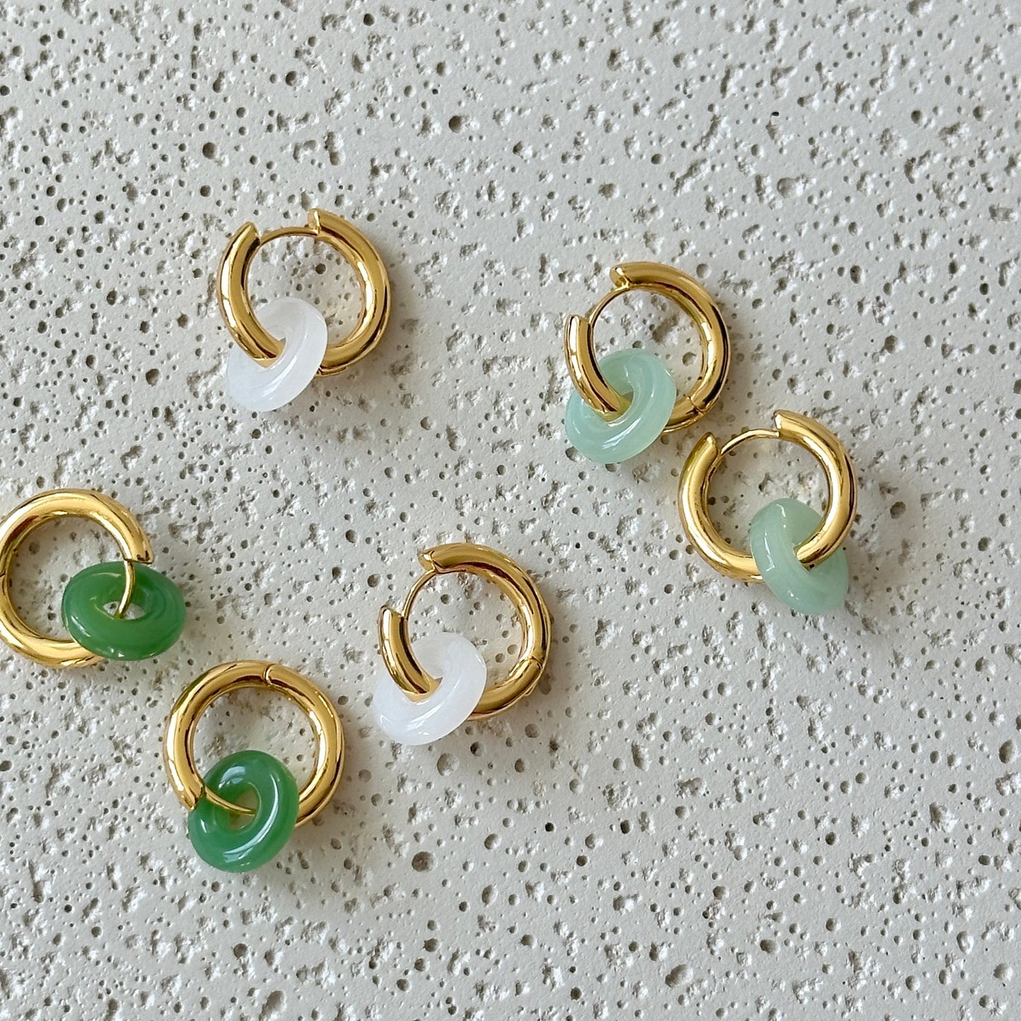 Gold Hoop Earrings, Jade Hoop Earrings