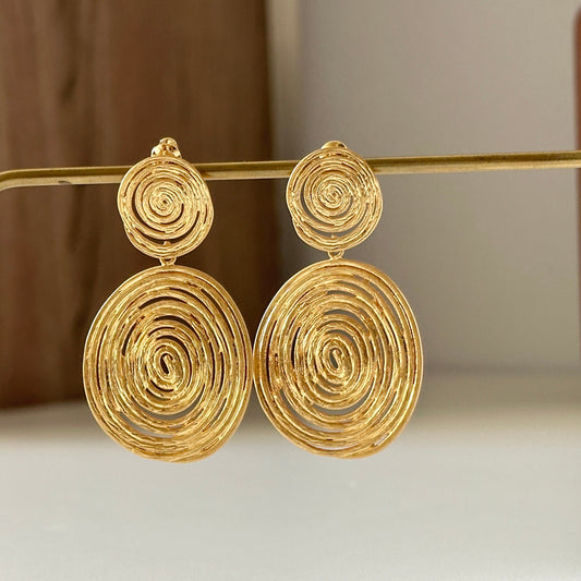 Spiraling Circle Dangle Gold Earrings French Vintage Earrings