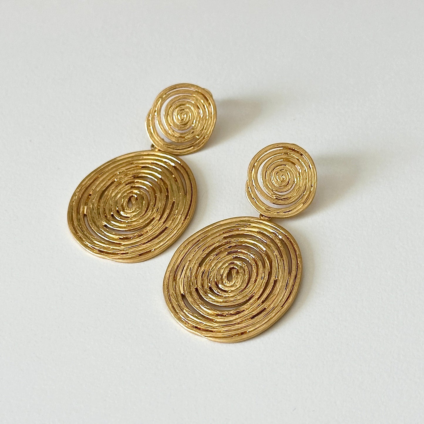 Spiraling Circle Dangle Gold Earrings French Vintage Earrings