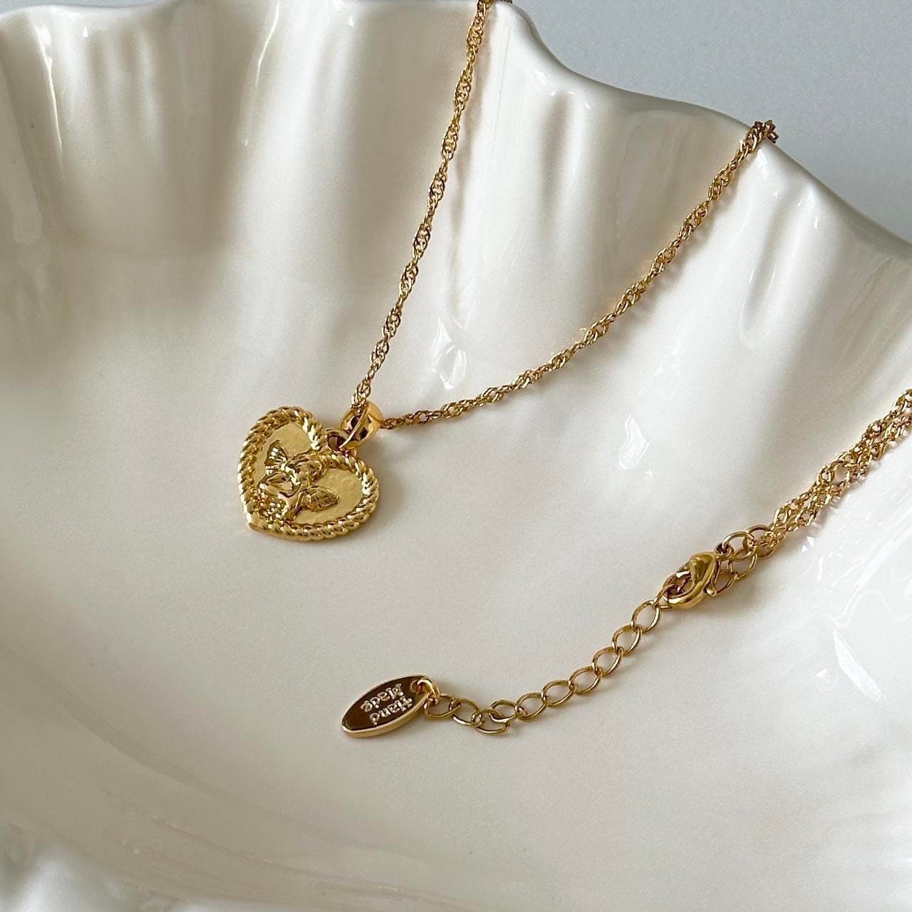 Gold Angle Wing Heart Pendant Necklace