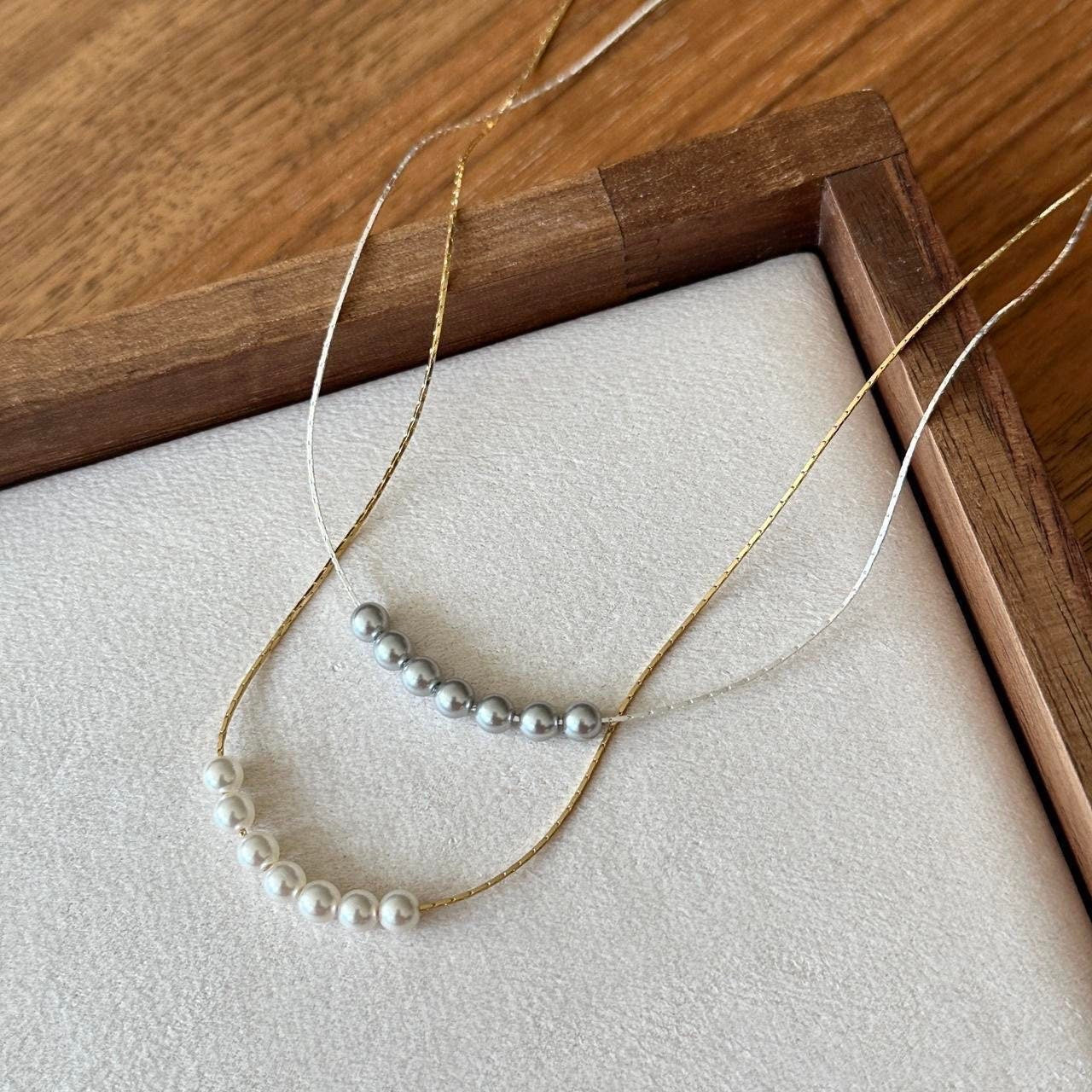 Seven Pearls Gold Thin Necklace, Pearl Necklace