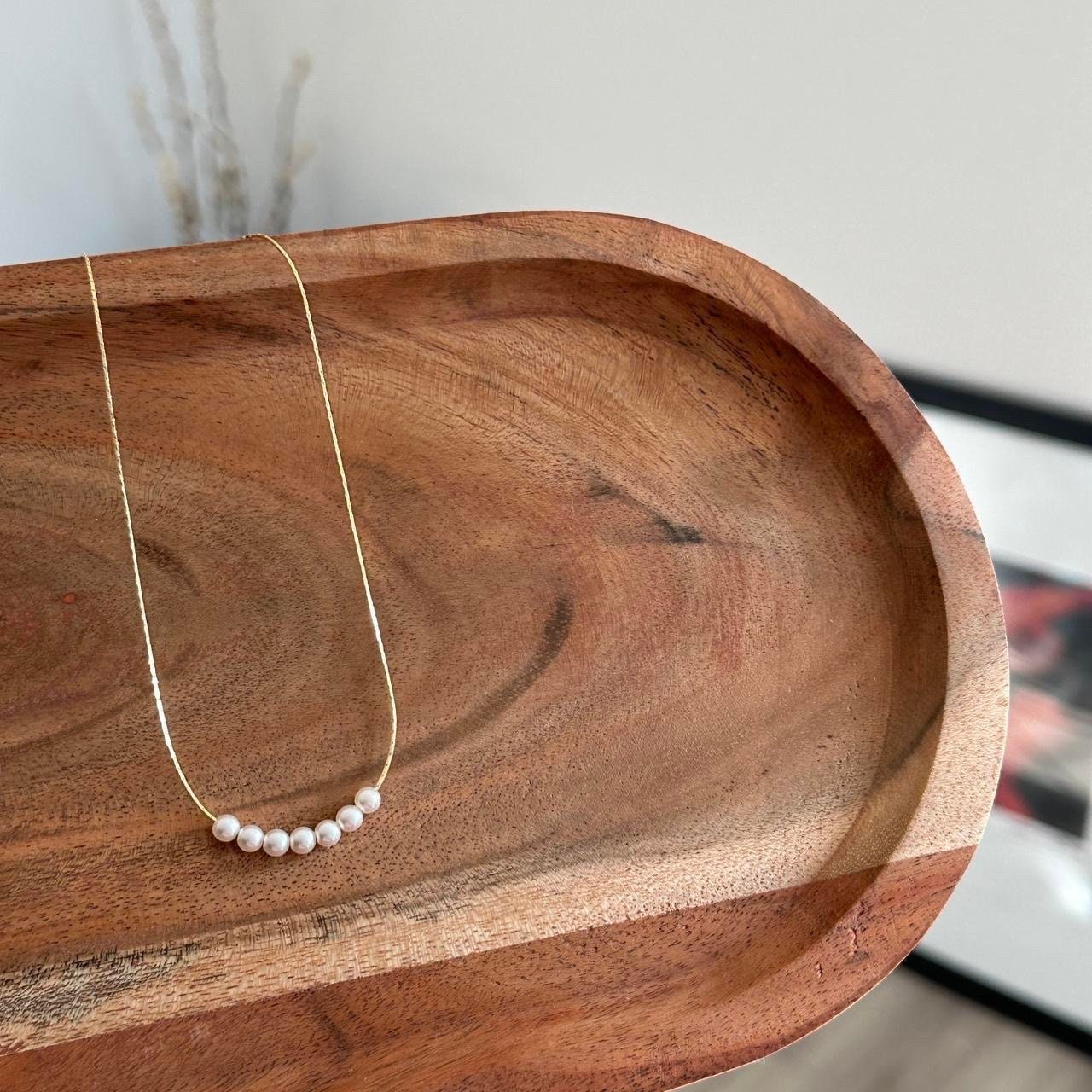 Seven Pearls Gold Thin Necklace, Pearl Necklace