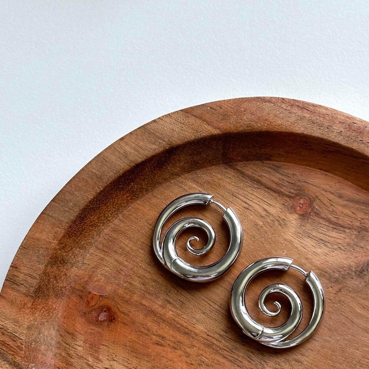 Silver Spiral Earrings, Fake Gauge Earrings
