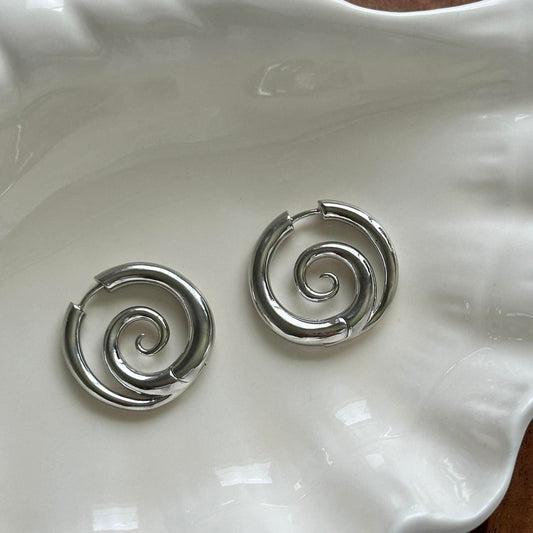 Silver Spiral Earrings, Fake Gauge Earrings
